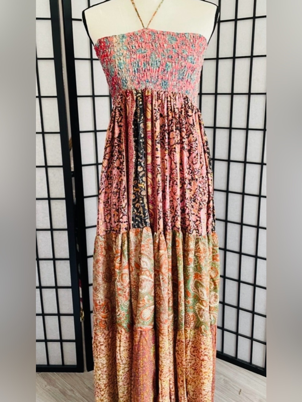 NWT Karma Highway Smocked Halter Maxi Festival Boho Dress
